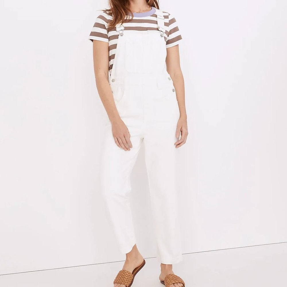 Madewell Straight Leg White Denim Jean Overalls Size Large H6642
